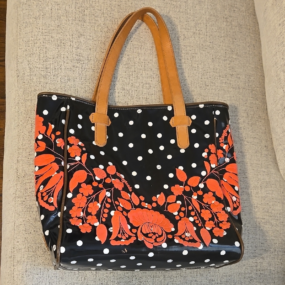 Retired Consuela Black and Orange Floral Tote Bag
